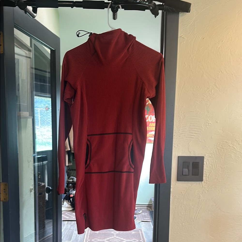 Melanzana Red Ribbed Long Sleeve Dress